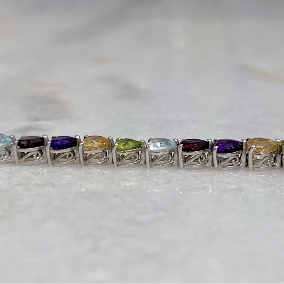 Multigemstone Sterling Silver Heart Tennis Bracelet - Picture 8 of 15